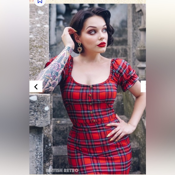 British retro 'Ruby Rae' Royal Stewart 50s Style Pencil Dress - 14 - Picture 3 of 7